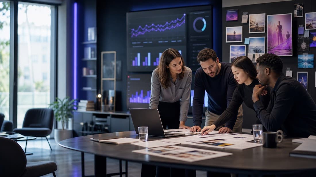 A digital agency team coordinating marketing strategy and performance